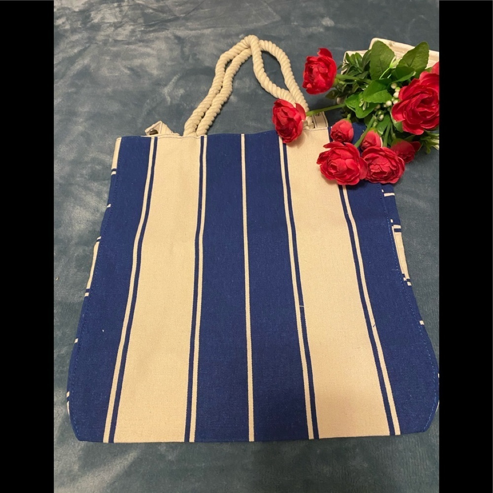 Striped Blue and Cream Tote Bag